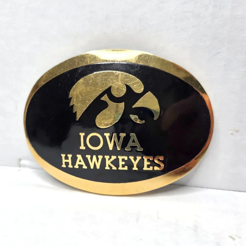Iowa Hawkeyes Belt Buckle Tigerhawk Logo Gold Black Enamel Collegiate Fan Gear